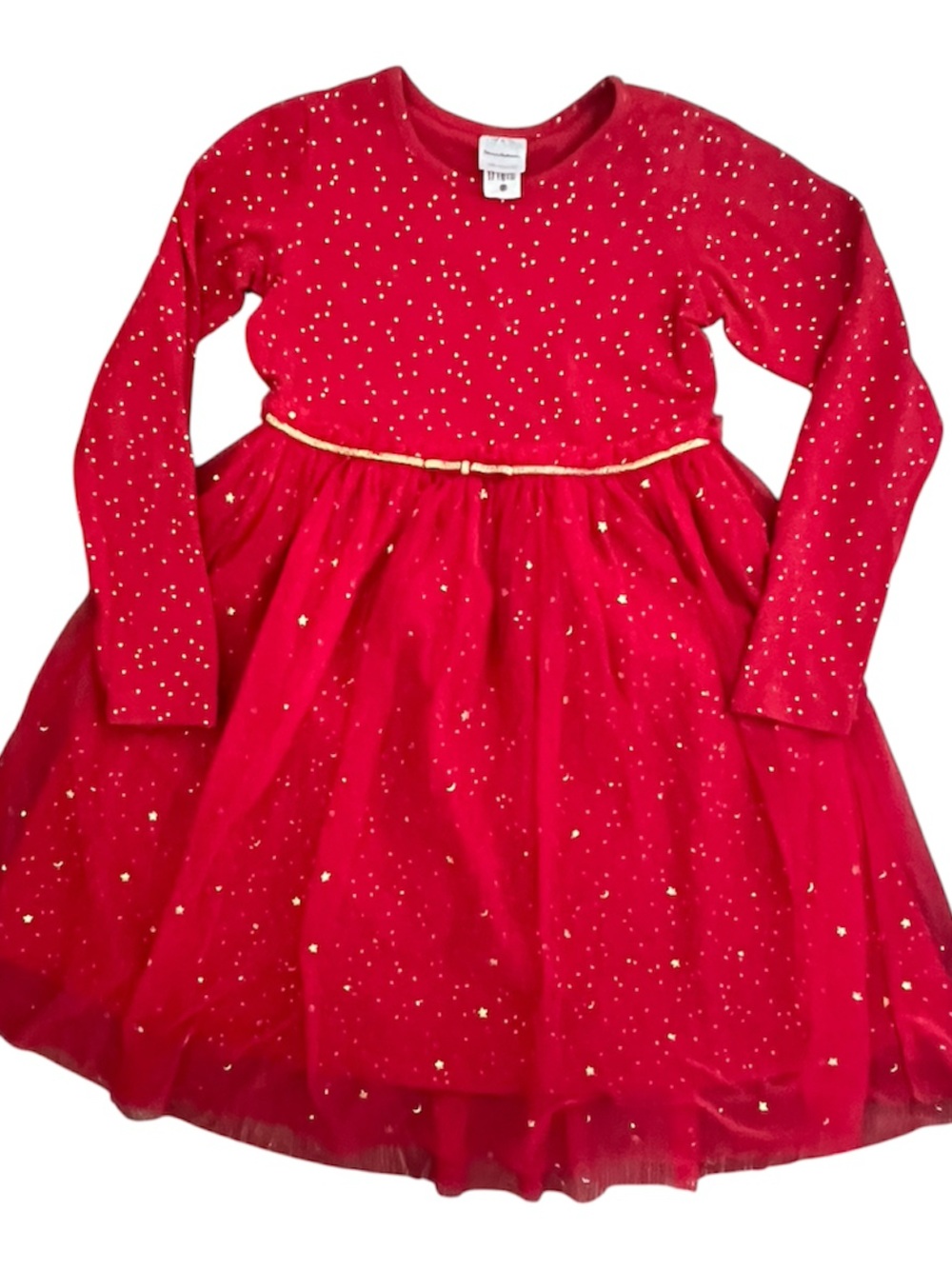 Hanna Andersson Girls Red Gold Star Tulle Dress Size 8 Holiday Christmas